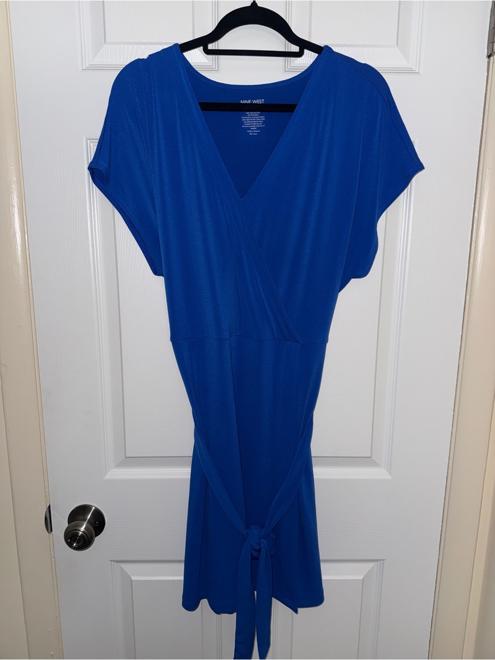Nine West Cobalt Blue Faux-Wrap Midi Dress
